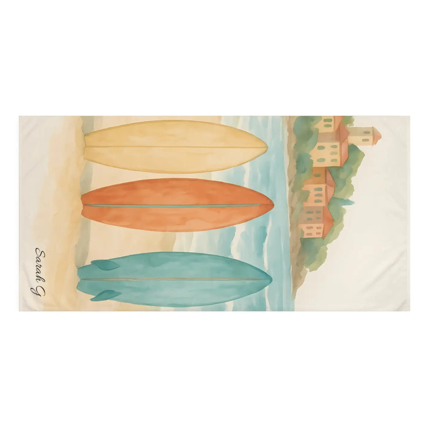 Surfboard Beach Towel - Coastal Watercolor Surf Design - DipaliZ