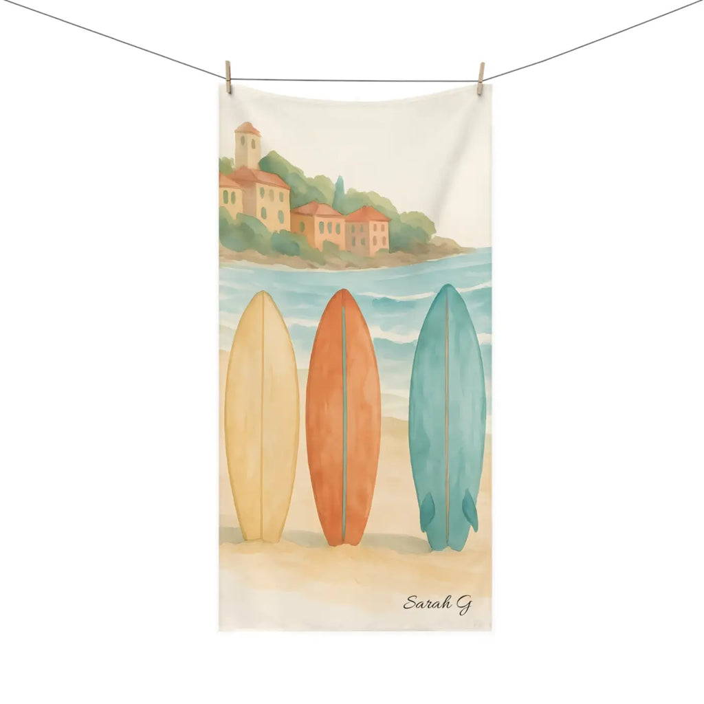 Surfboard Beach Towel - Coastal Watercolor Surf Design - DipaliZ