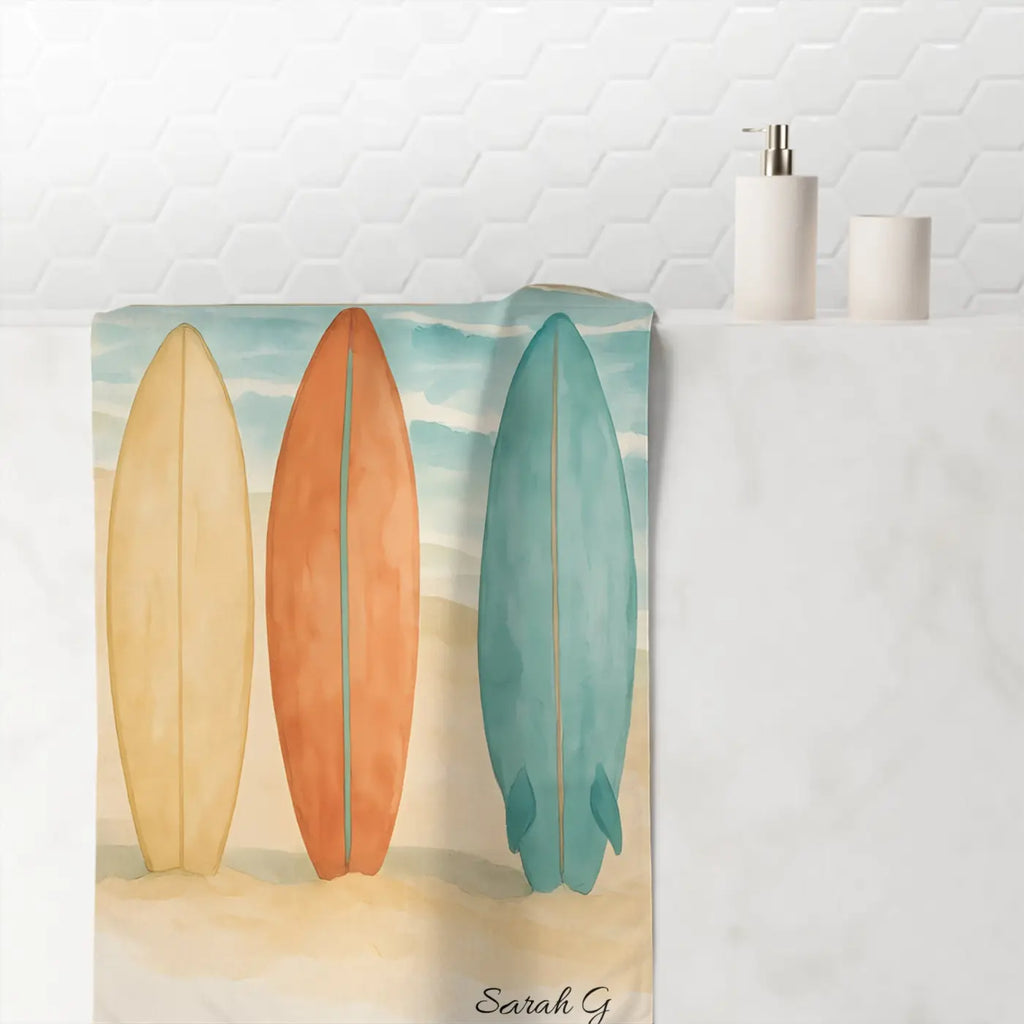 Surfboard Beach Towel - Coastal Watercolor Surf Design - DipaliZ