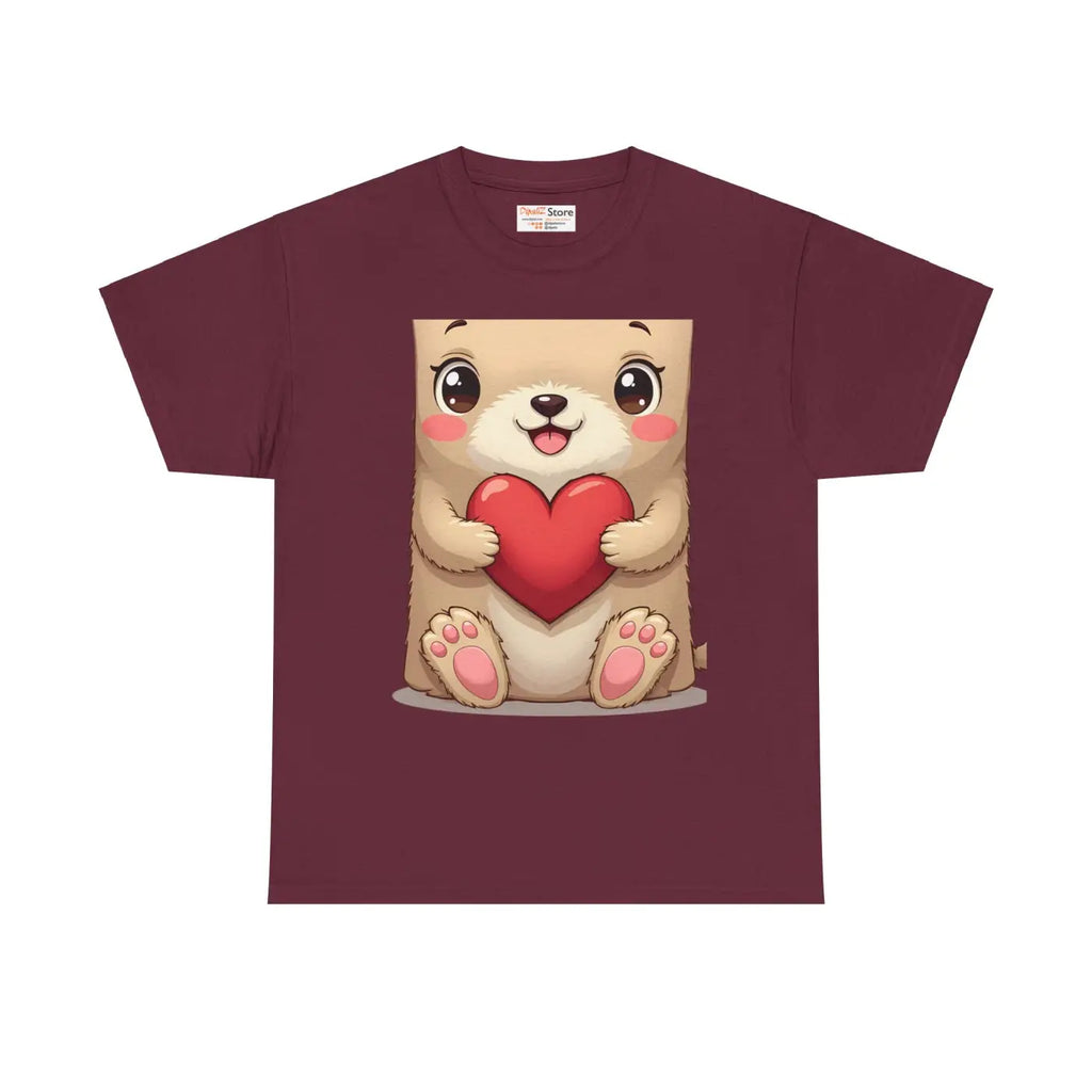 Adorable Unisex Heavy Cotton Tee - Bear and Heart Design - DipaliZ