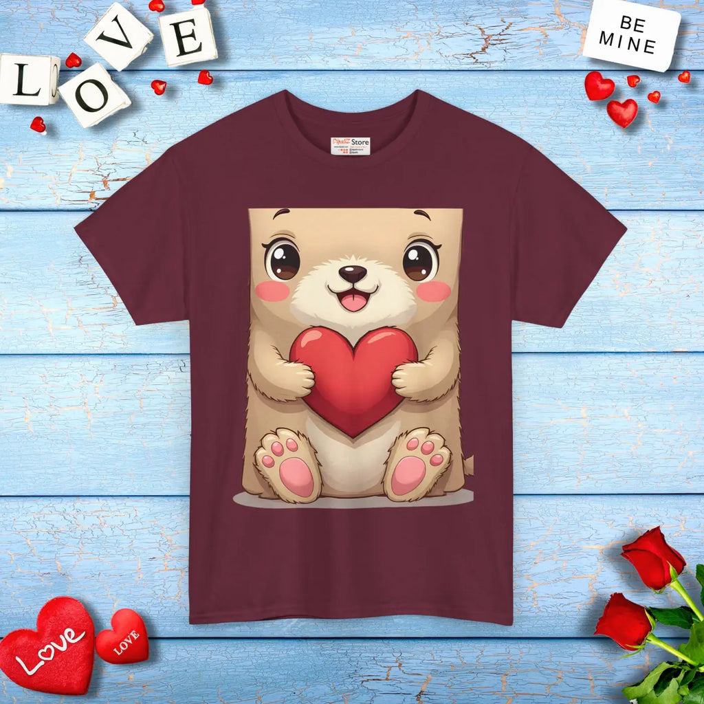Adorable Unisex Heavy Cotton Tee - Bear and Heart Design - DipaliZ