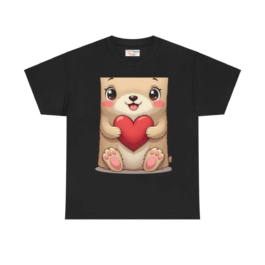 Adorable Unisex Heavy Cotton Tee - Bear and Heart Design - DipaliZ