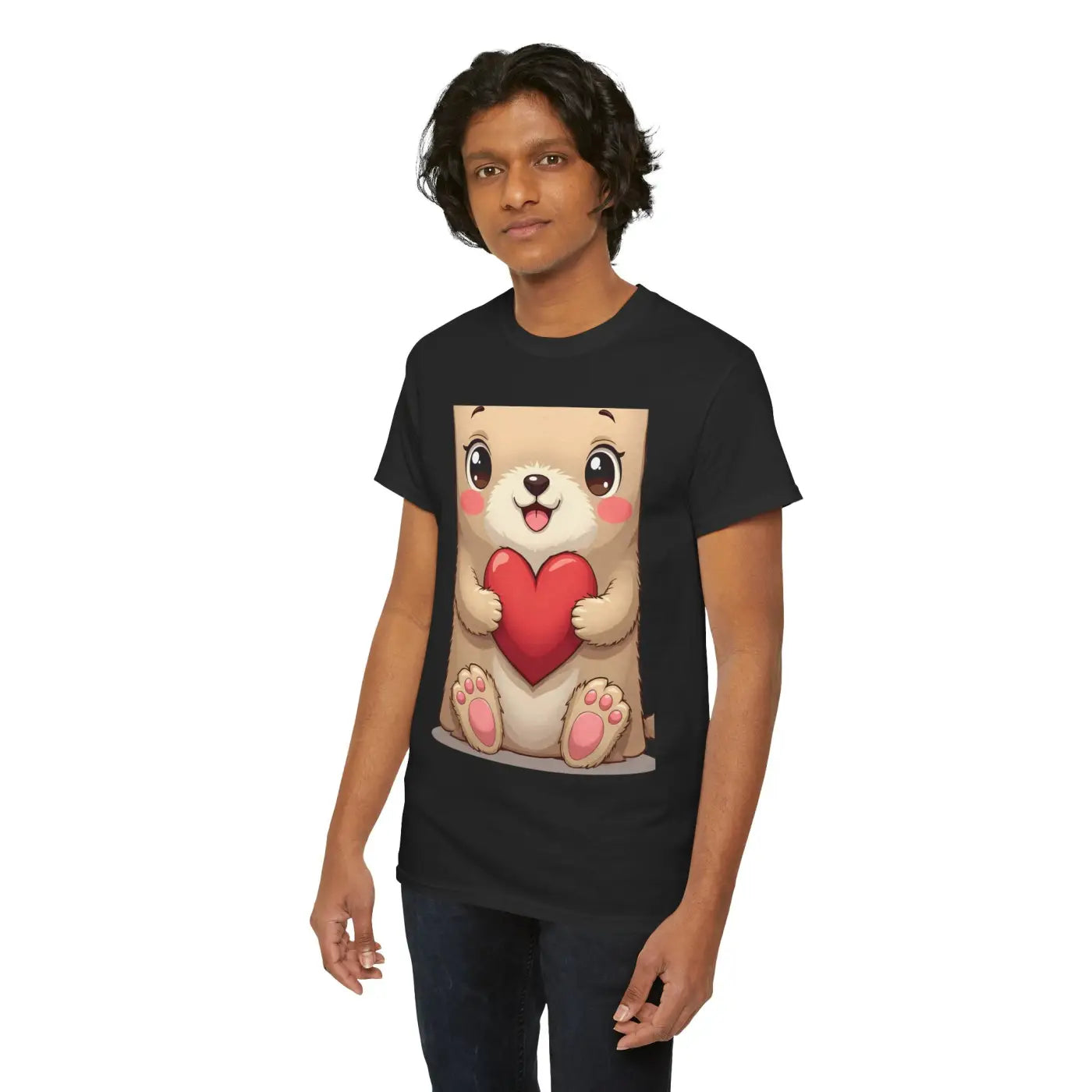 Adorable Unisex Heavy Cotton Tee - Bear and Heart Design - DipaliZ