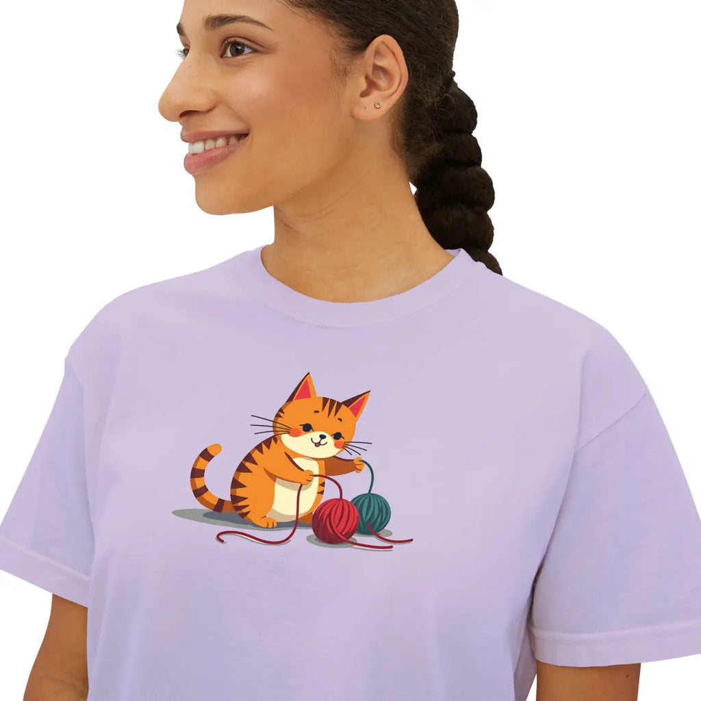 Cat Boxy Tee - Cute Fun Style for Women - DipaliZ