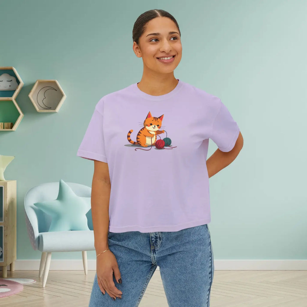 Cat Boxy Tee - Cute Fun Style for Women - DipaliZ