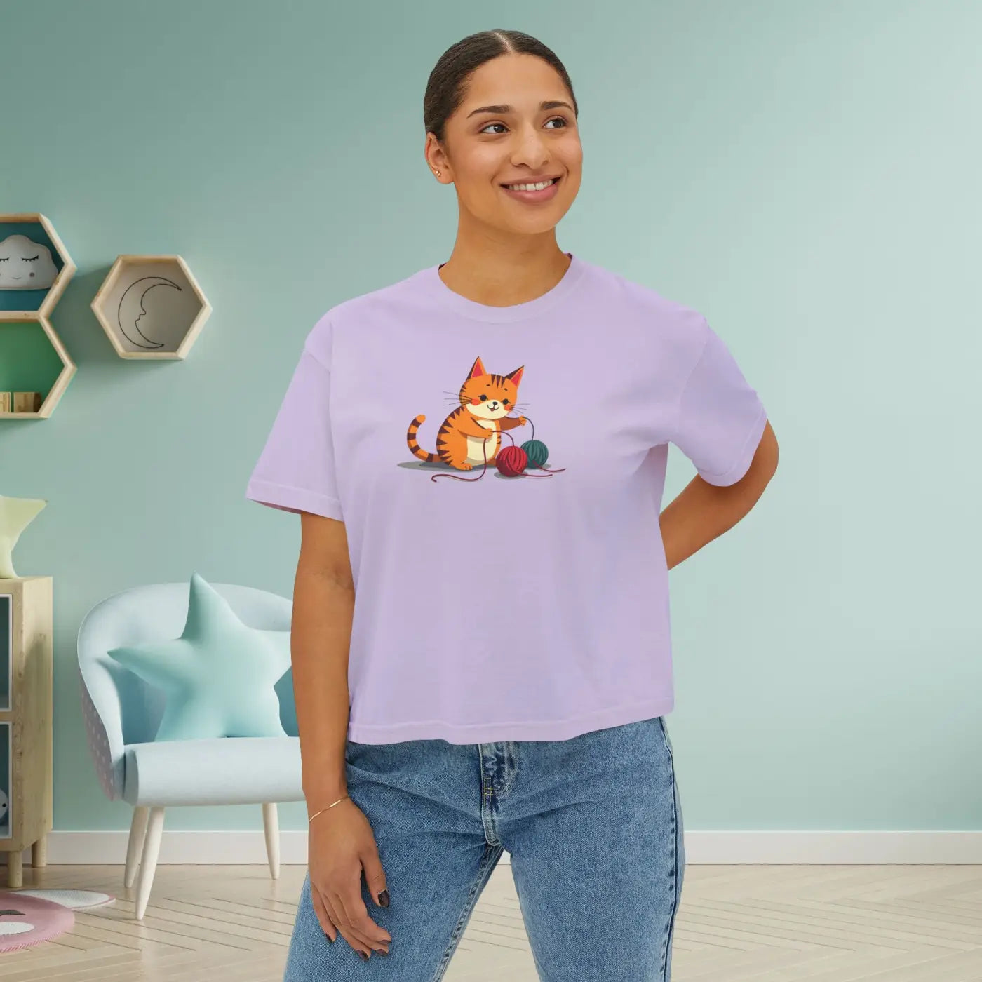 Cat Boxy Tee - Cute Fun Style for Women - DipaliZ