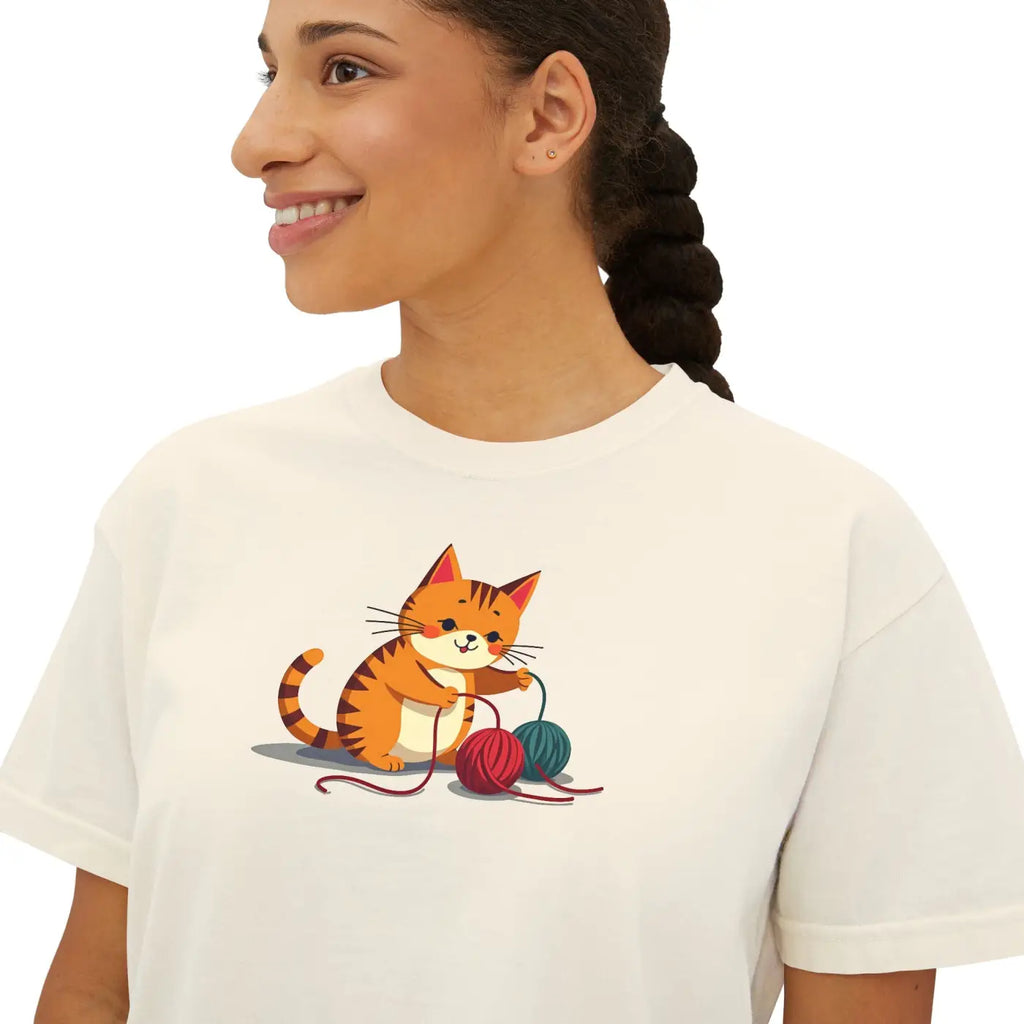 Cat Boxy Tee - Cute Fun Style for Women - DipaliZ