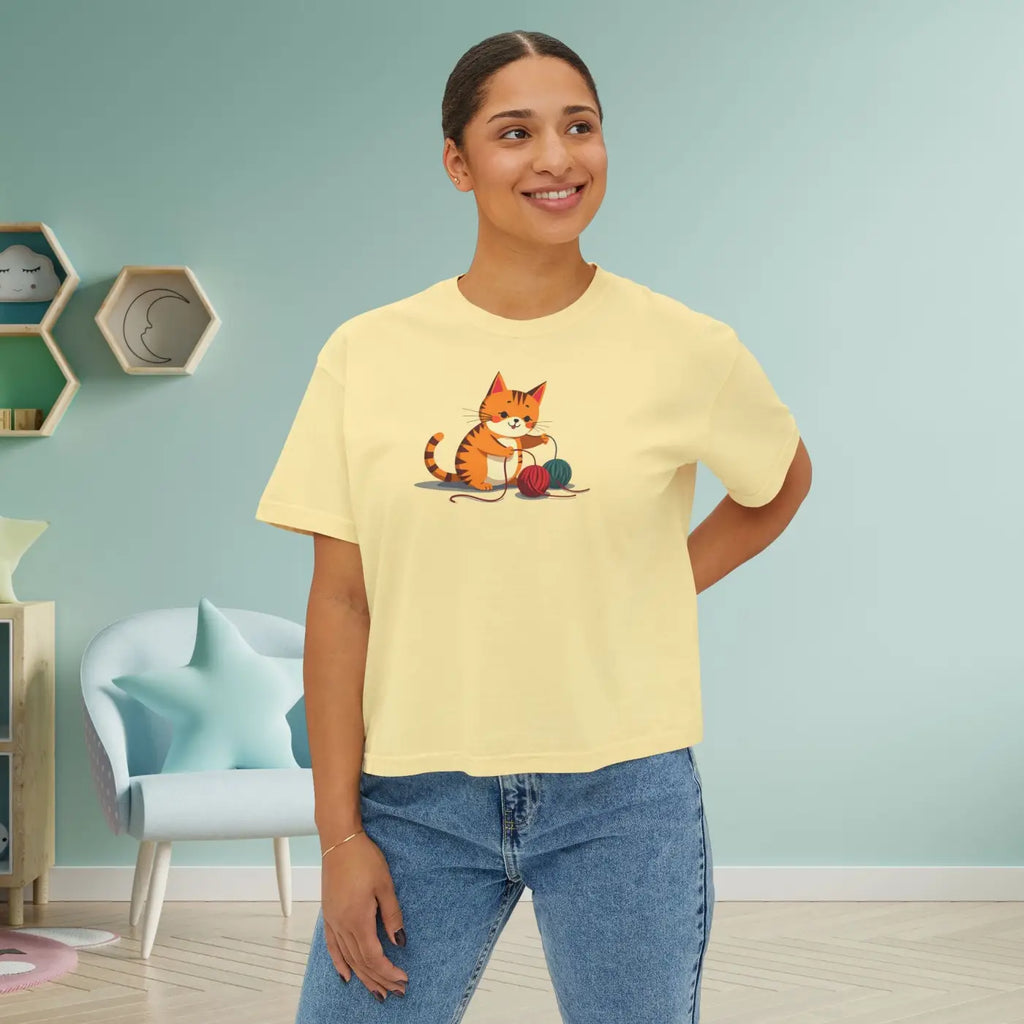 Cat Boxy Tee - Cute Fun Style for Women - DipaliZ