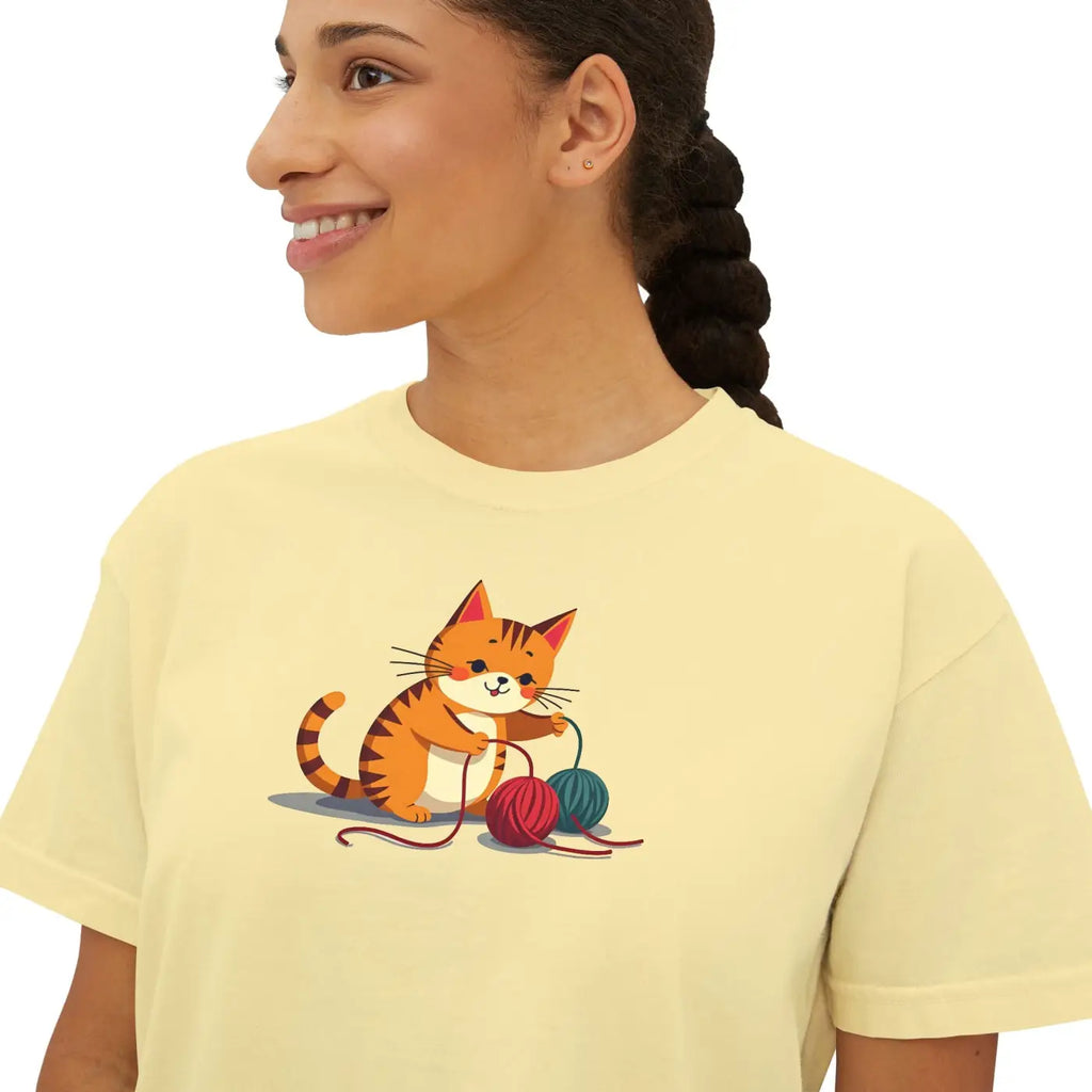 Cat Boxy Tee - Cute Fun Style for Women - DipaliZ