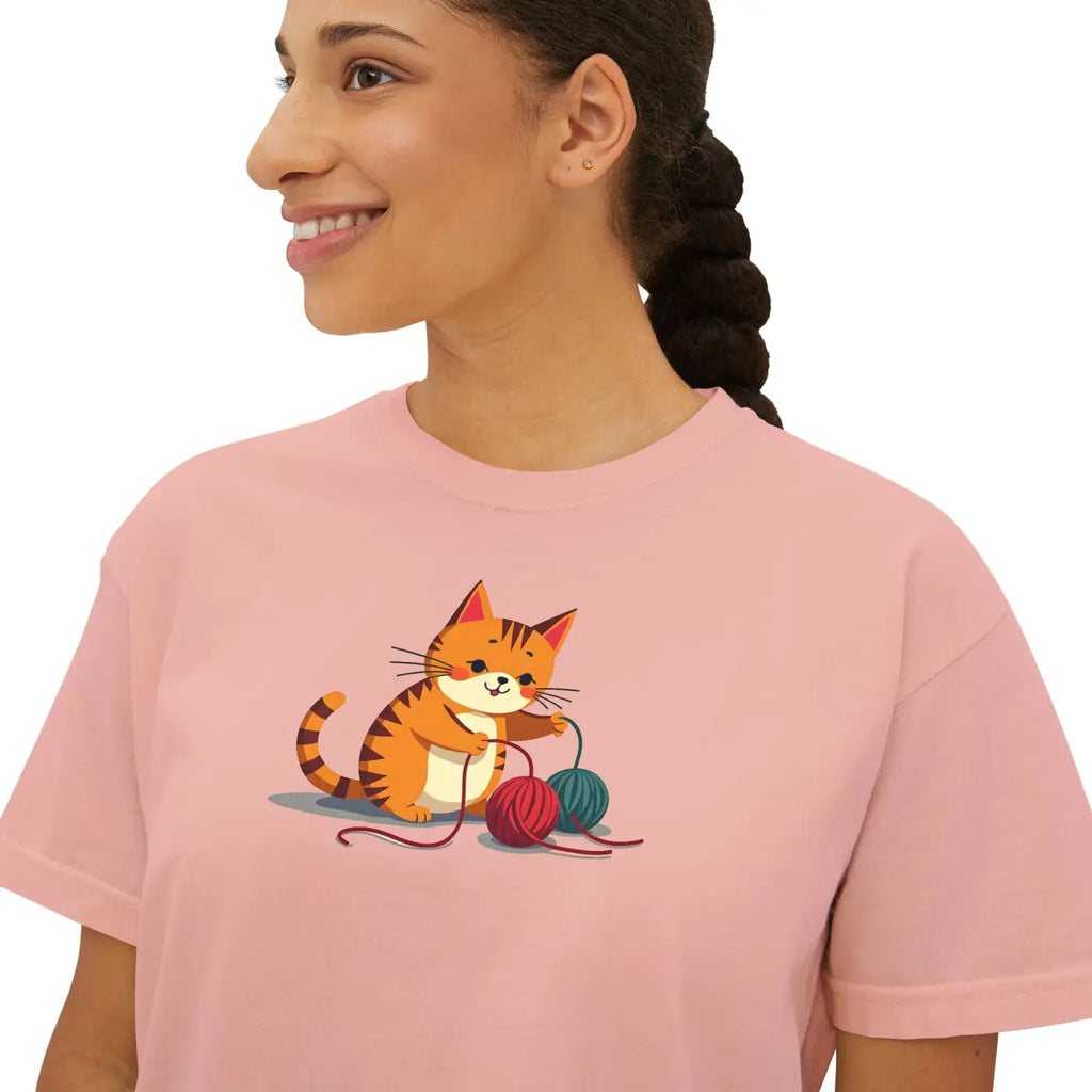 Cat Boxy Tee - Cute Fun Style for Women - DipaliZ