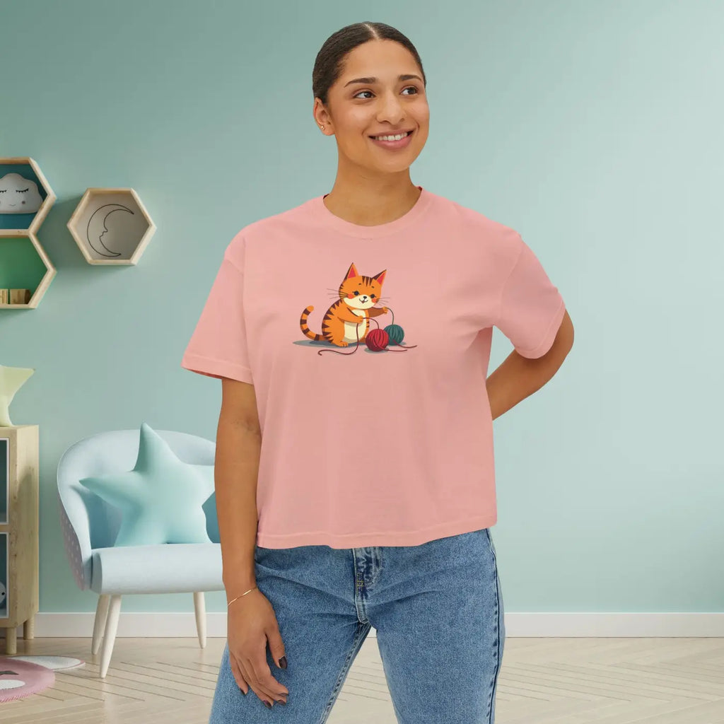 Cat Boxy Tee - Cute Fun Style for Women - DipaliZ