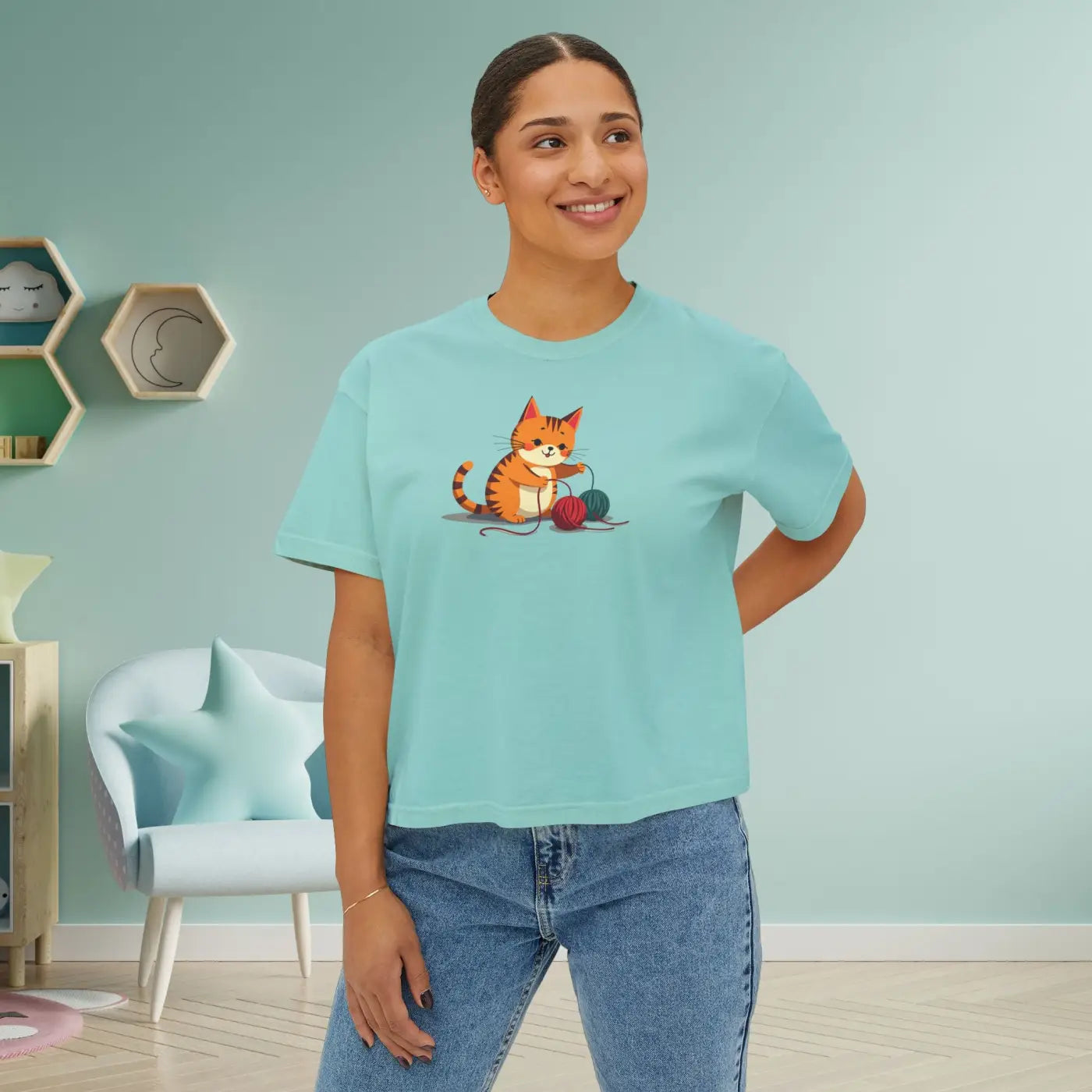 Cat Boxy Tee - Cute Fun Style for Women - DipaliZ