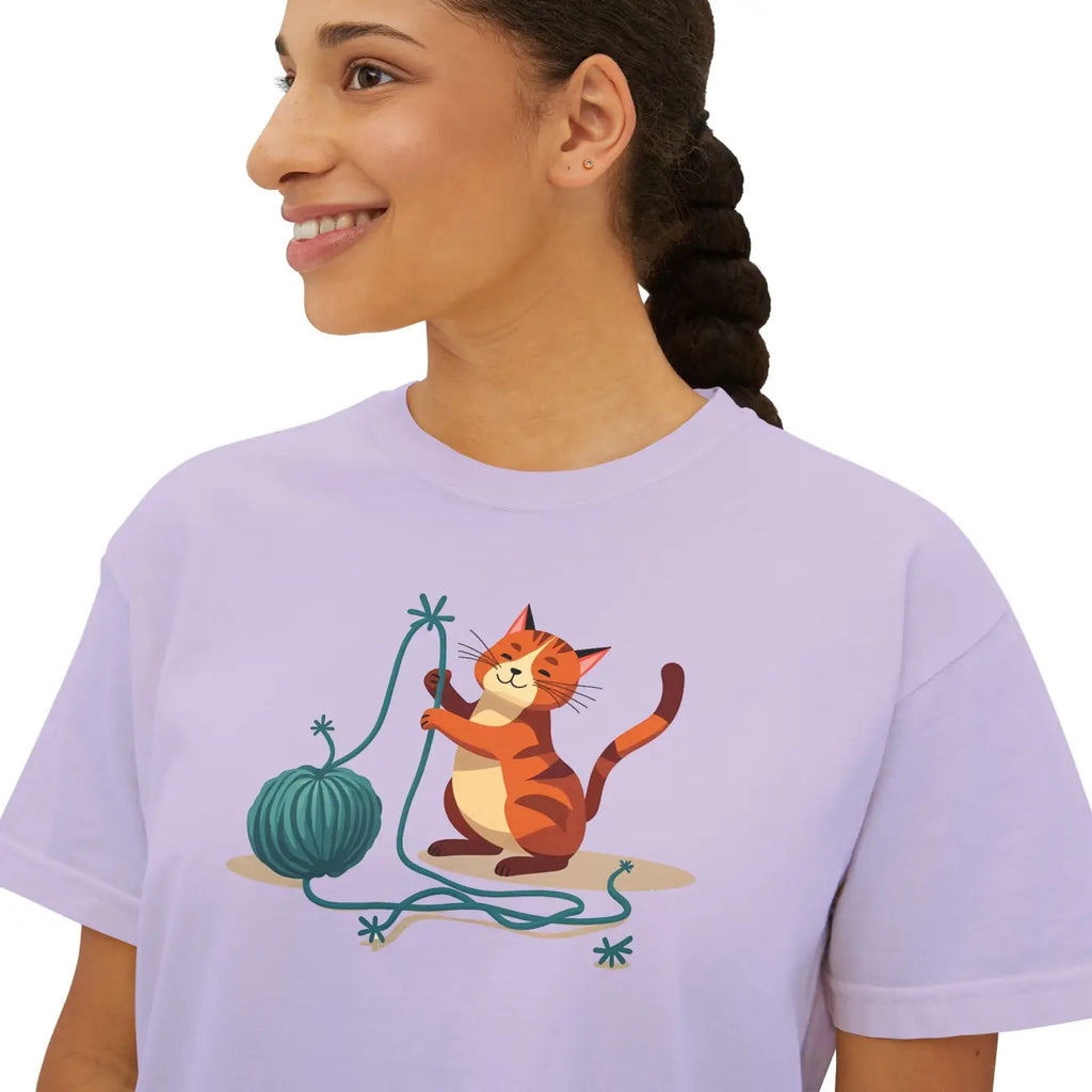 Cute Cat Lover Women's Boxy Tee - Fun Cat Graphic - DipaliZ
