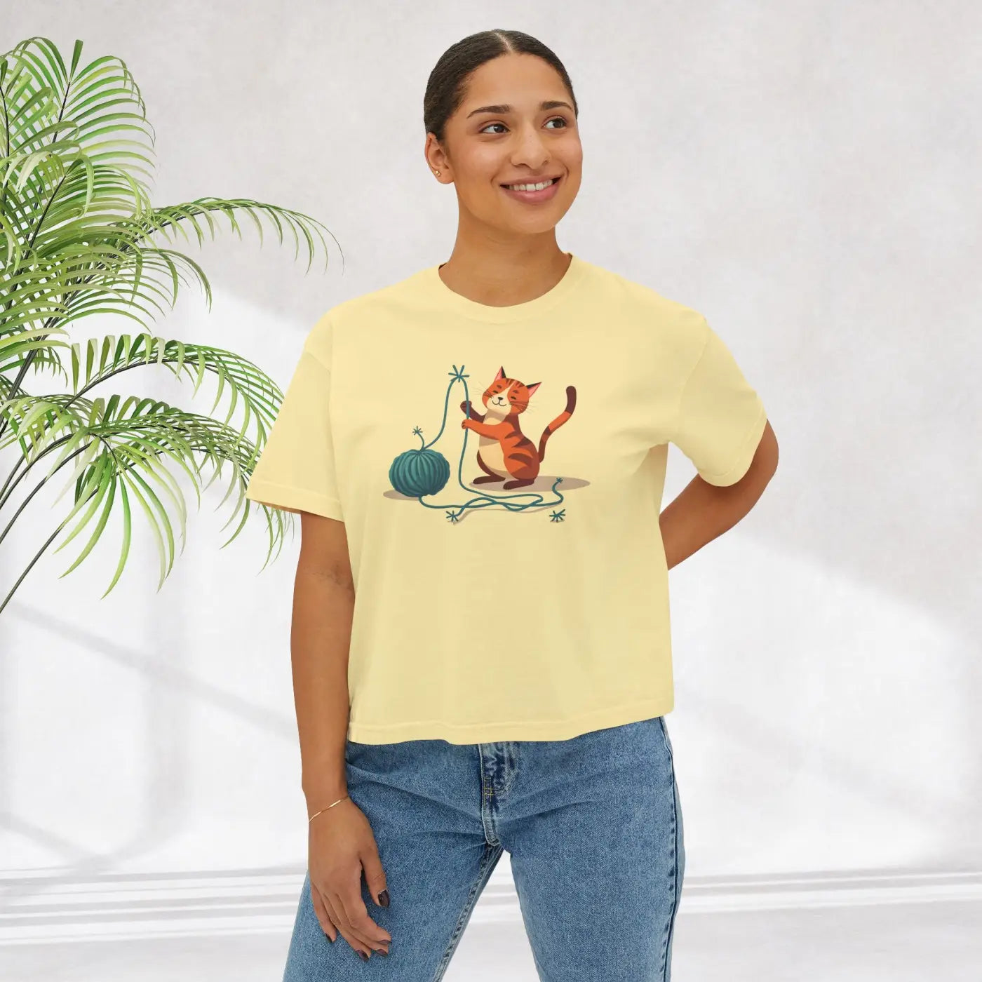 Cute Cat Lover Women's Boxy Tee - Fun Cat Graphic - DipaliZ