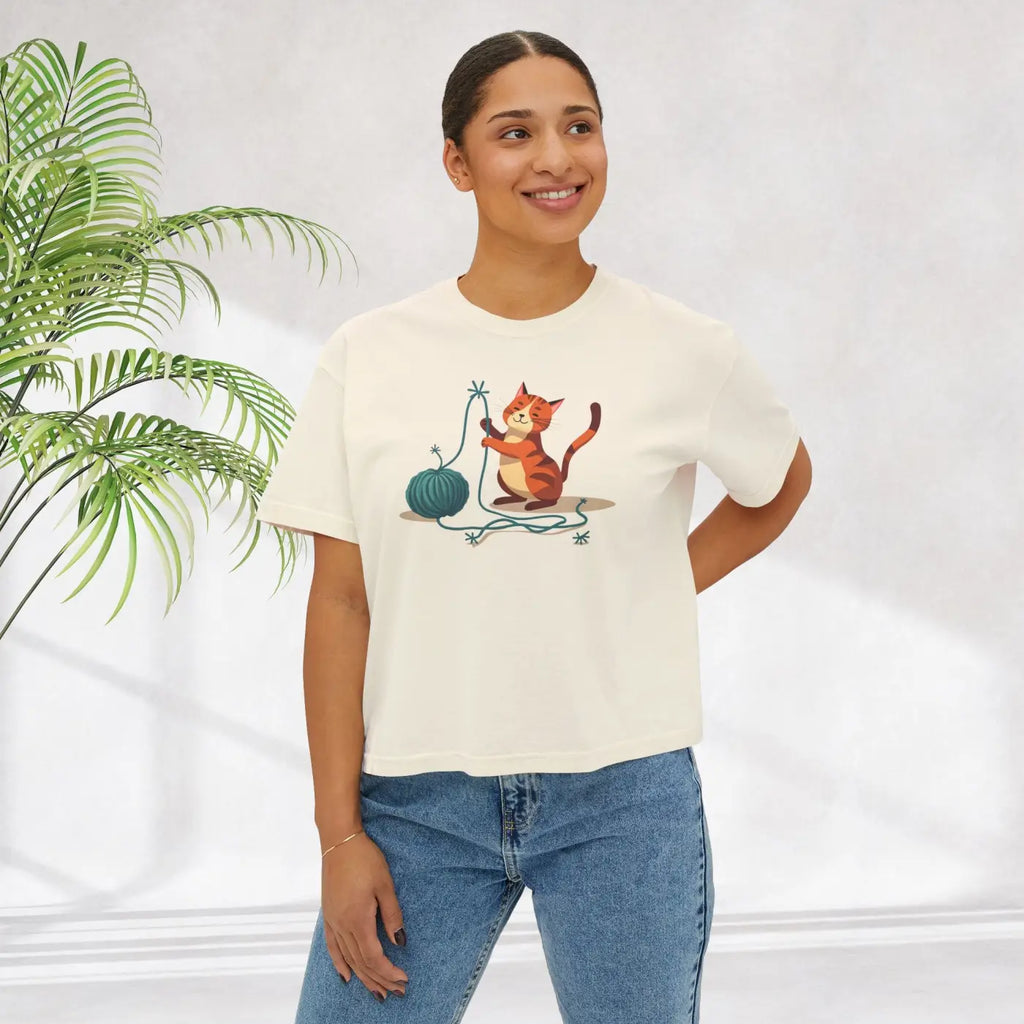 Cute Cat Lover Women's Boxy Tee - Fun Cat Graphic - DipaliZ