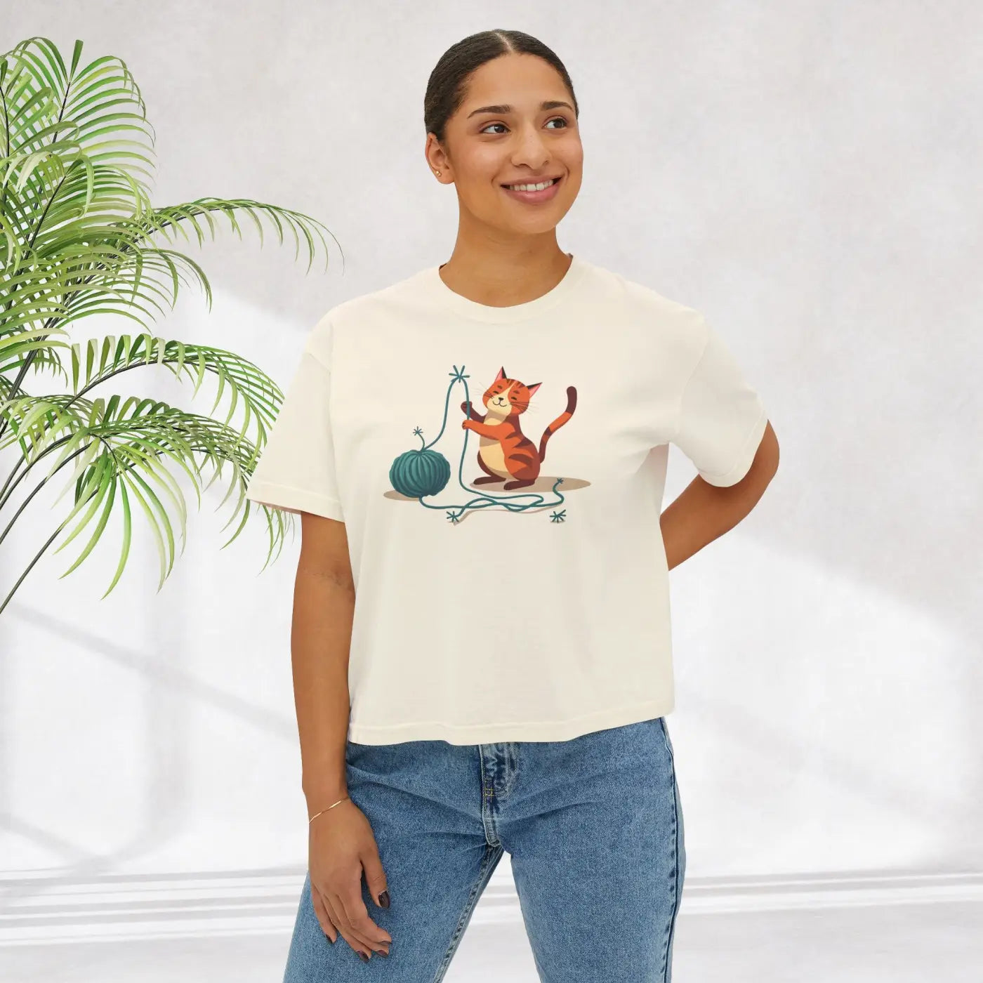 Cute Cat Lover Women's Boxy Tee - Fun Cat Graphic - DipaliZ