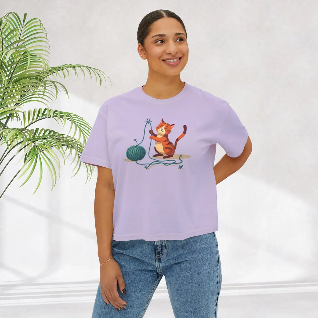Cute Cat Lover Women's Boxy Tee - Fun Cat Graphic - DipaliZ