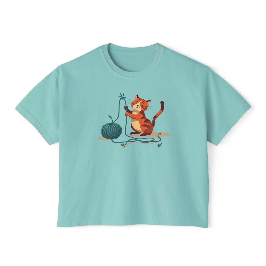 Cute Cat Lover Women's Boxy Tee - Fun Cat Graphic - DipaliZ