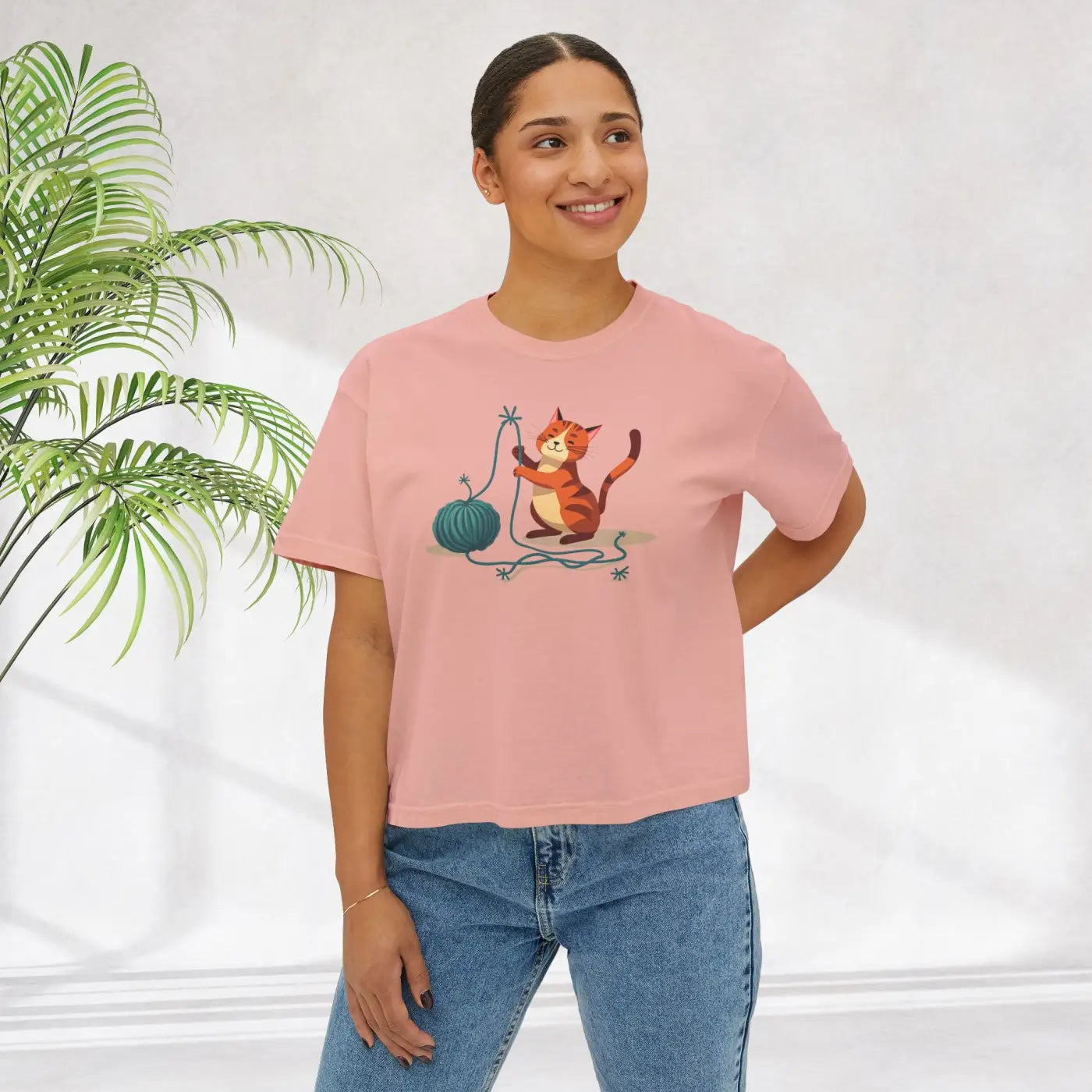 Cute Cat Lover Women's Boxy Tee - Fun Cat Graphic - DipaliZ