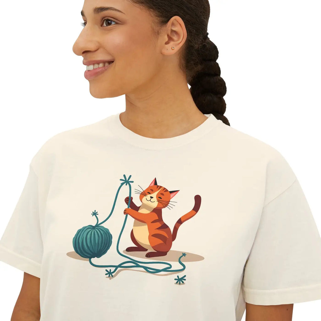 Cute Cat Lover Women's Boxy Tee - Fun Cat Graphic - DipaliZ