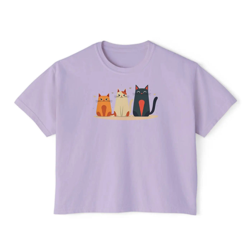 Cute Cat Lovers Women's Boxy Tee - Soft Cotton T-Shirt - DipaliZ