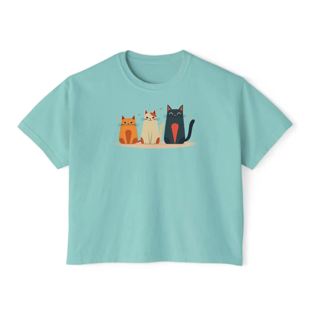 Cute Cat Lovers Women's Boxy Tee - Soft Cotton T-Shirt - DipaliZ