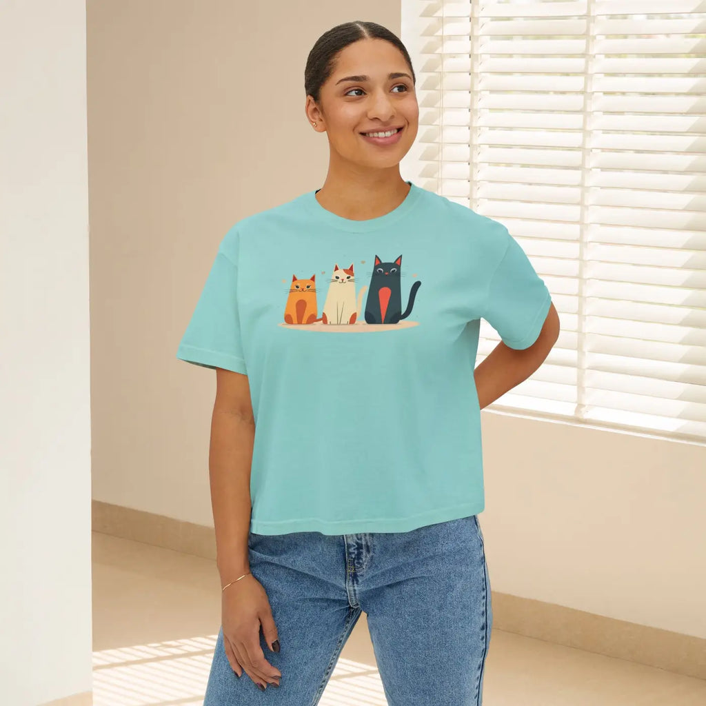 Cute Cat Lovers Women's Boxy Tee - Soft Cotton T-Shirt - DipaliZ