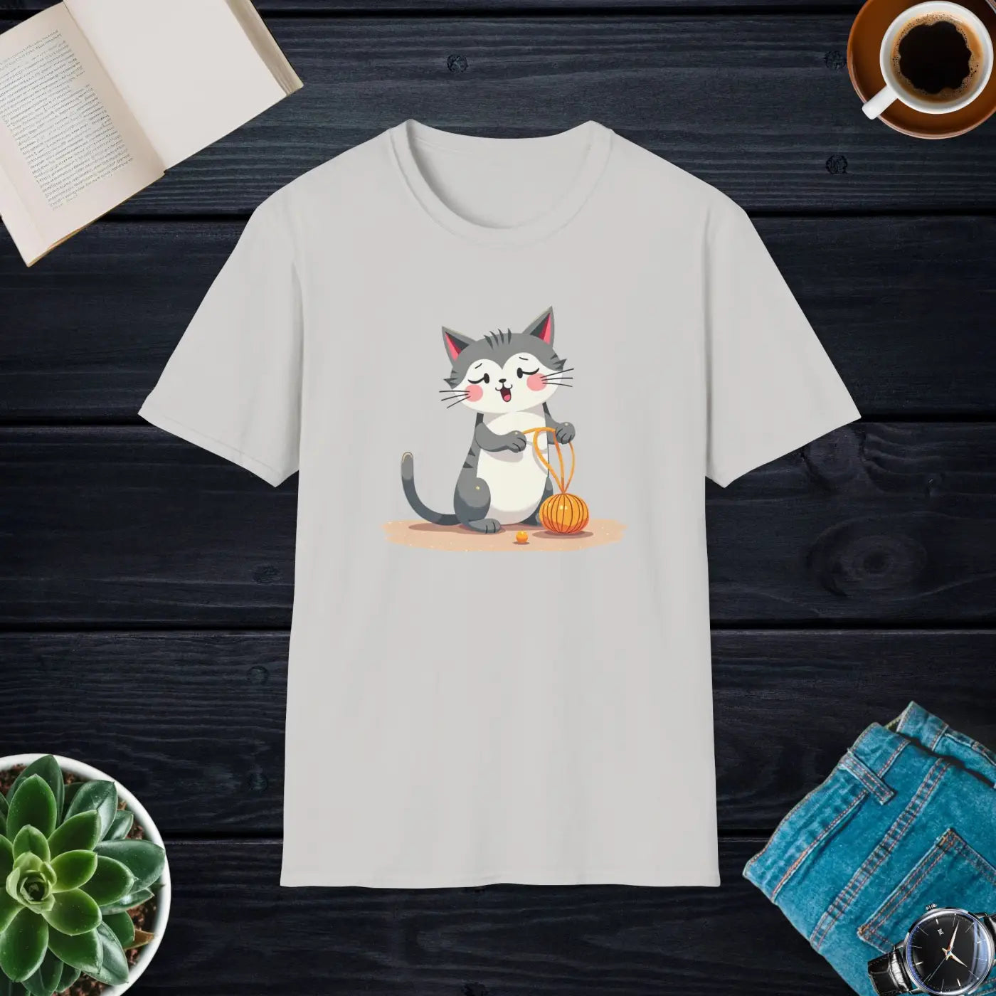 Cute Cat Pumpkin Cozy Casual Tee - Fall Pet Lover Gift - DipaliZ