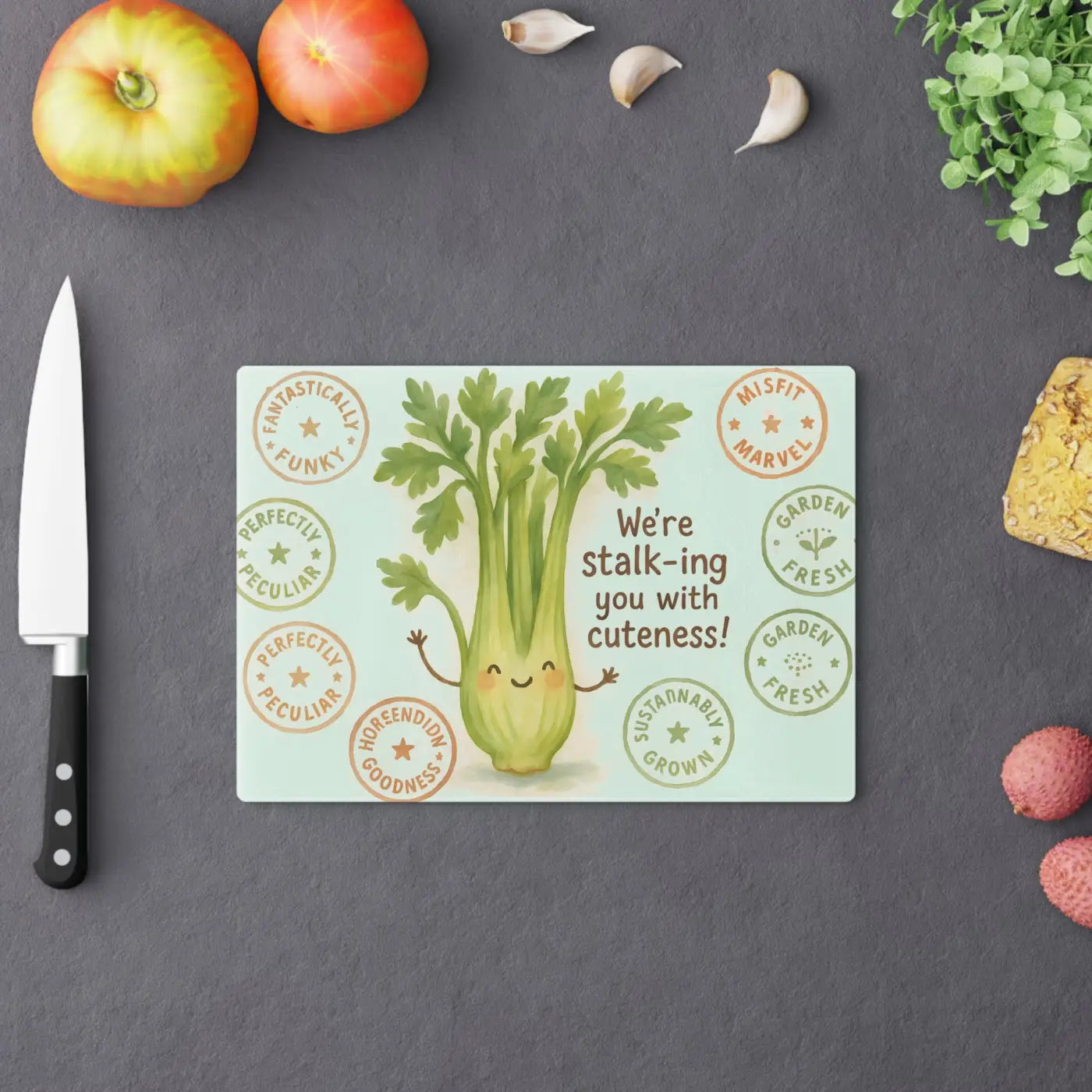 Celery Cutting Board - Pastel Greens Tempered Glass - DipaliZ