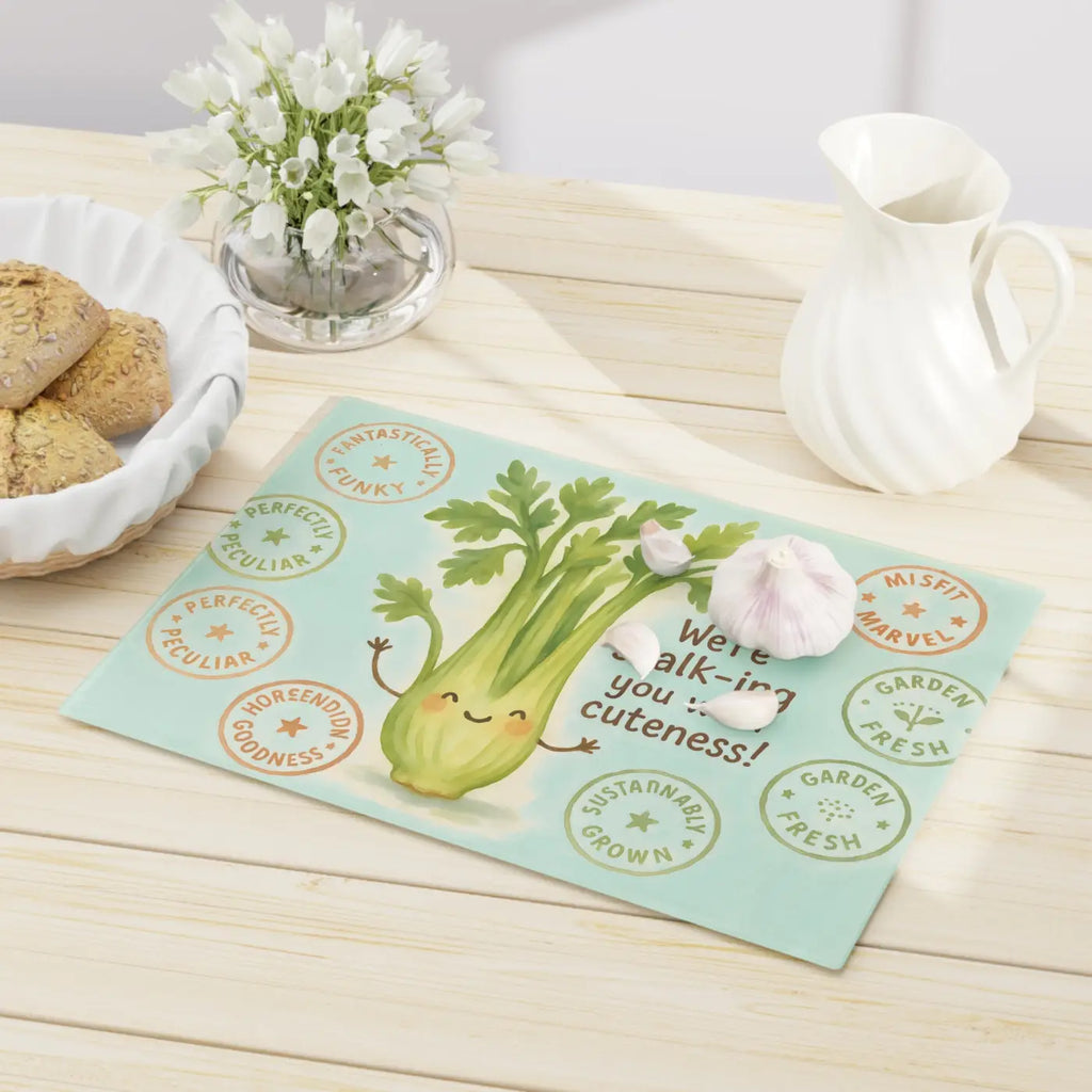 Celery Cutting Board - Pastel Greens Tempered Glass - DipaliZ