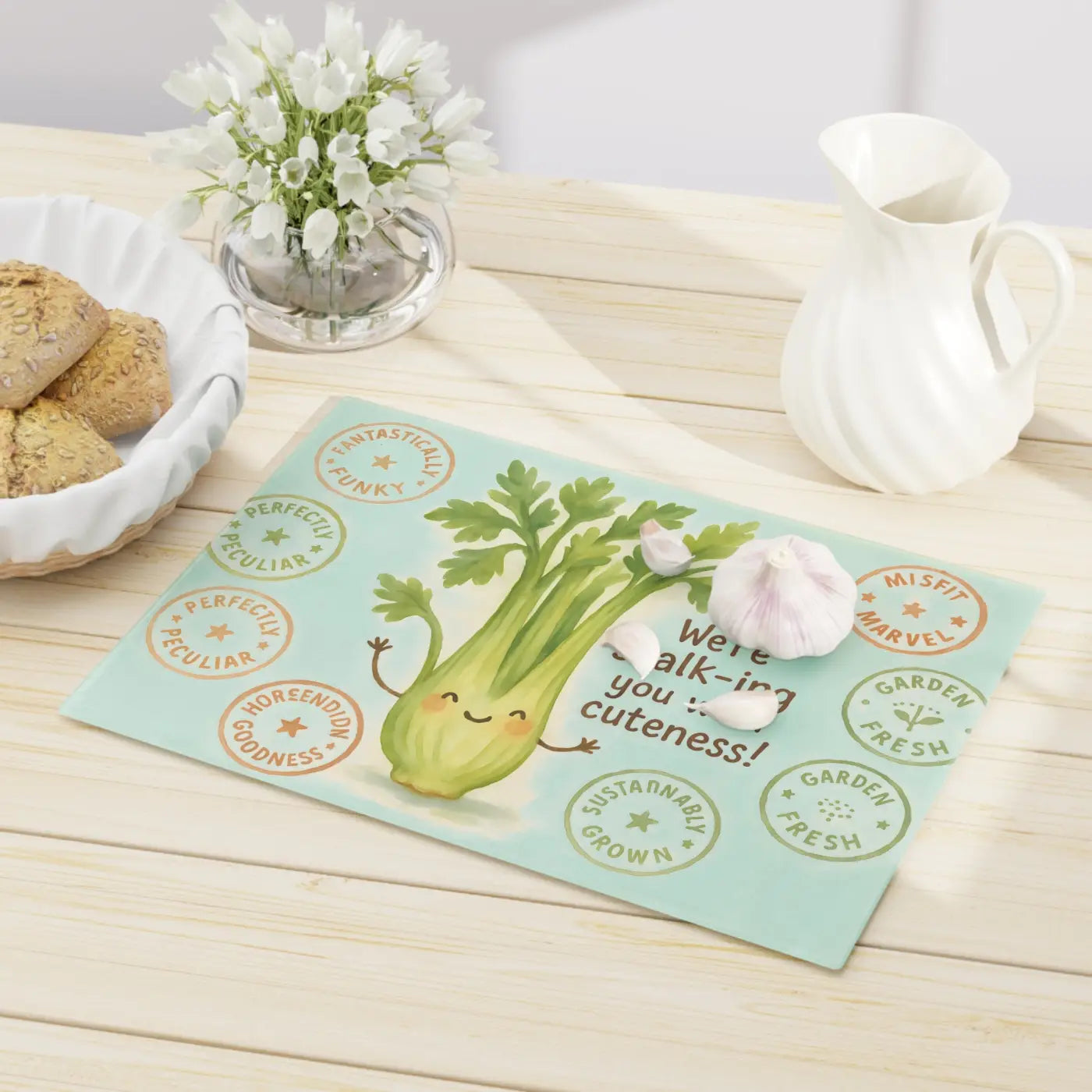 Celery Cutting Board - Pastel Greens Tempered Glass - DipaliZ