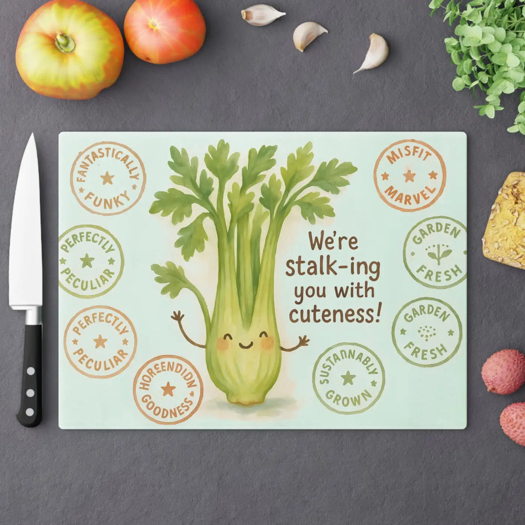 Celery Cutting Board - Pastel Greens Tempered Glass - DipaliZ