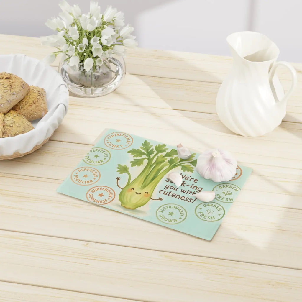 Celery Cutting Board - Pastel Greens Tempered Glass - DipaliZ