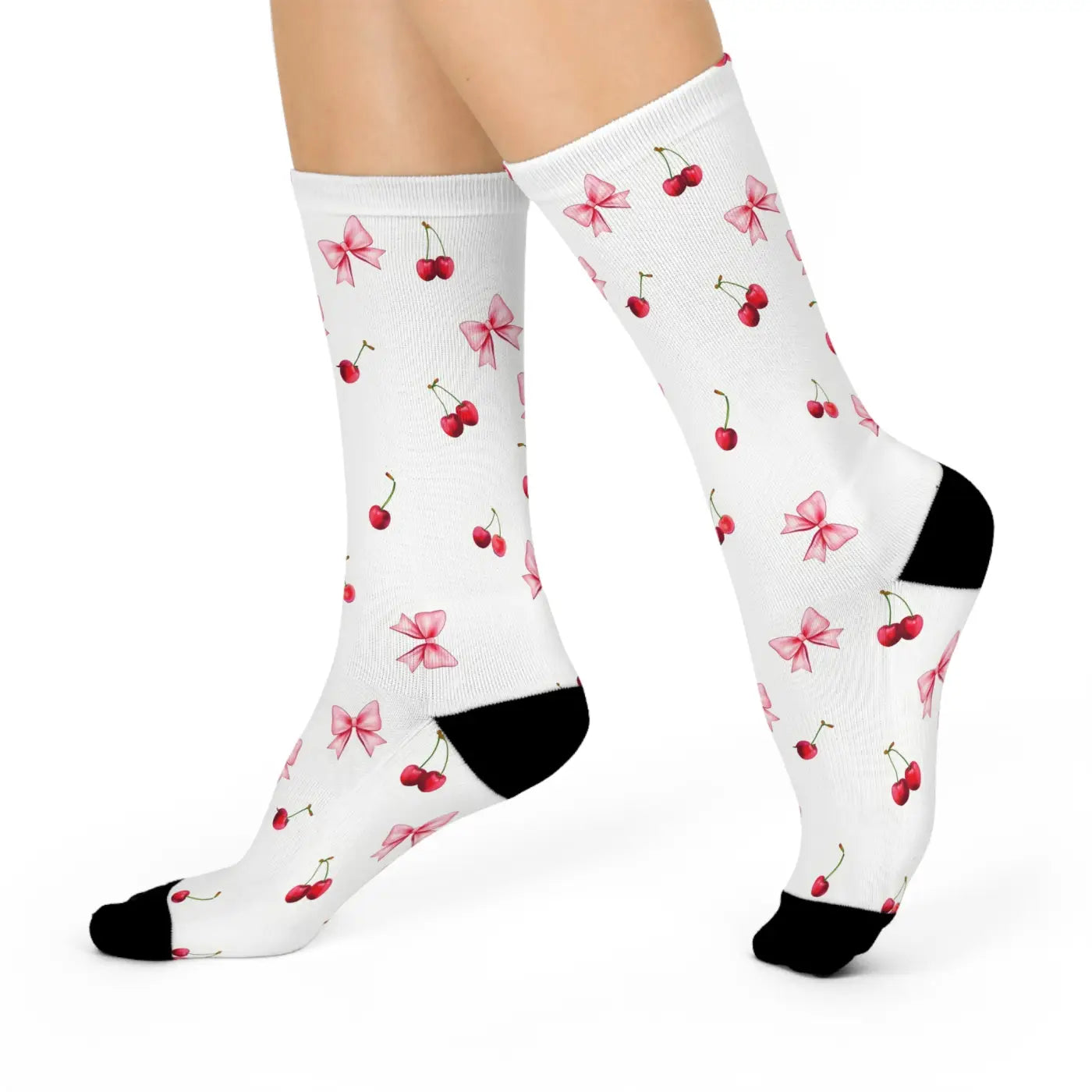 Cherry Bow Cushioned Crew Socks - Cute and Cozy - DipaliZ