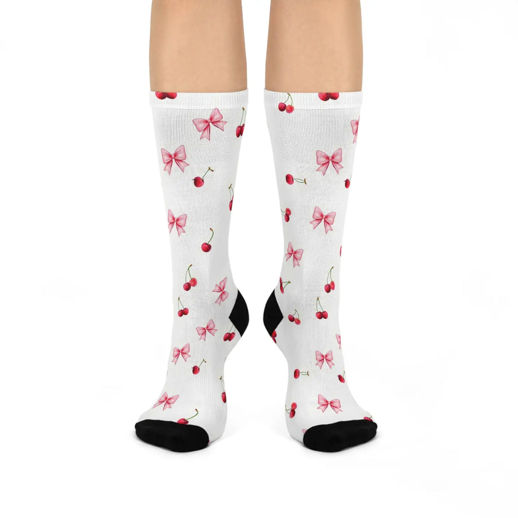 Cherry Bow Cushioned Crew Socks - Cute and Cozy - DipaliZ