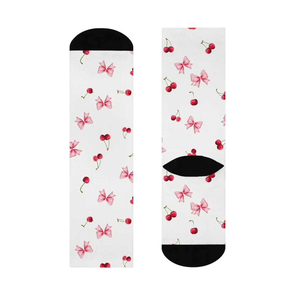 Cherry Bow Cushioned Crew Socks - Cute and Cozy - DipaliZ