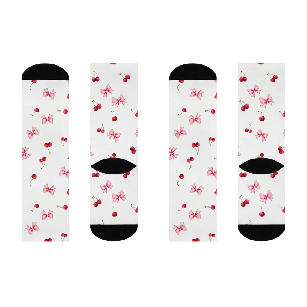Cherry Bow Cushioned Crew Socks - Cute and Cozy - DipaliZ