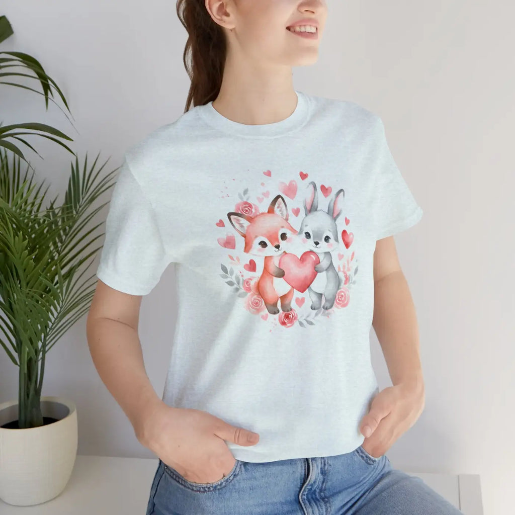 Bunny Heart Tee - Cute Woodland Couple Animal Shirt - DipaliZ