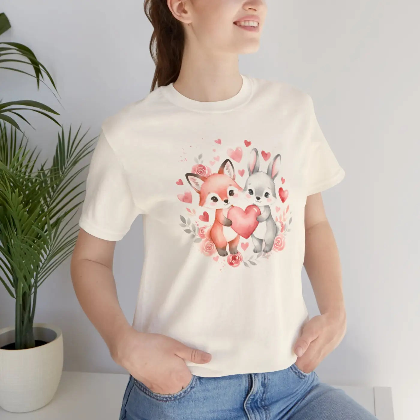 Bunny Heart Tee - Cute Woodland Couple Animal Shirt - DipaliZ