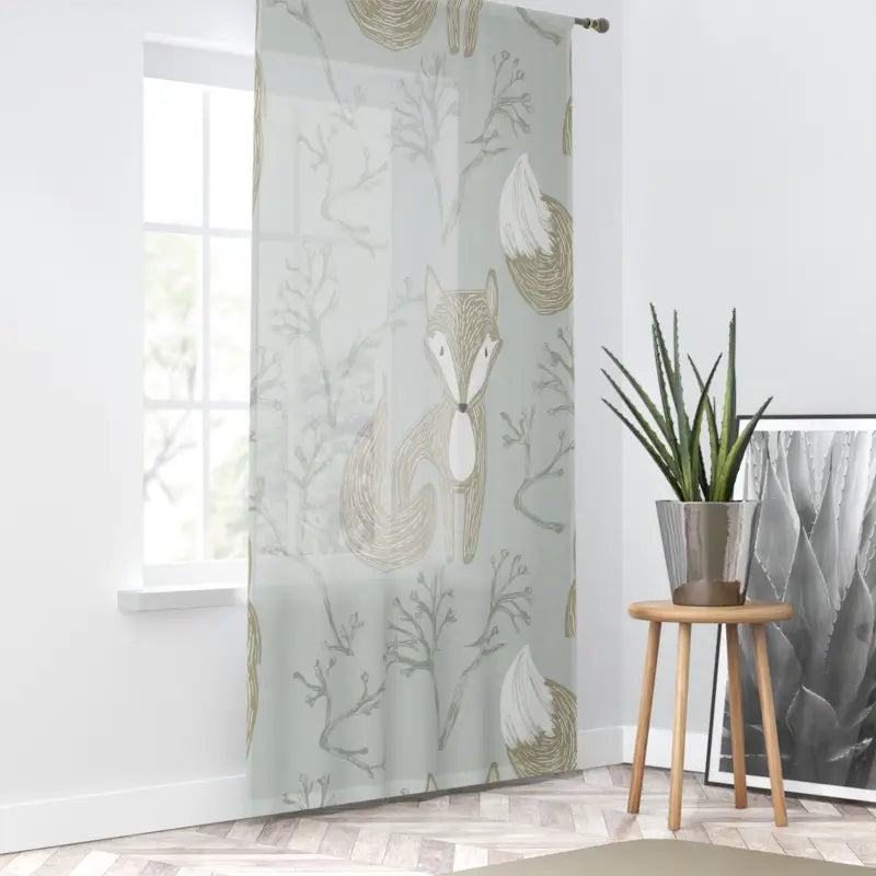 Teal Window Curtain - Whimsical Fox Print for Kids - DipaliZ