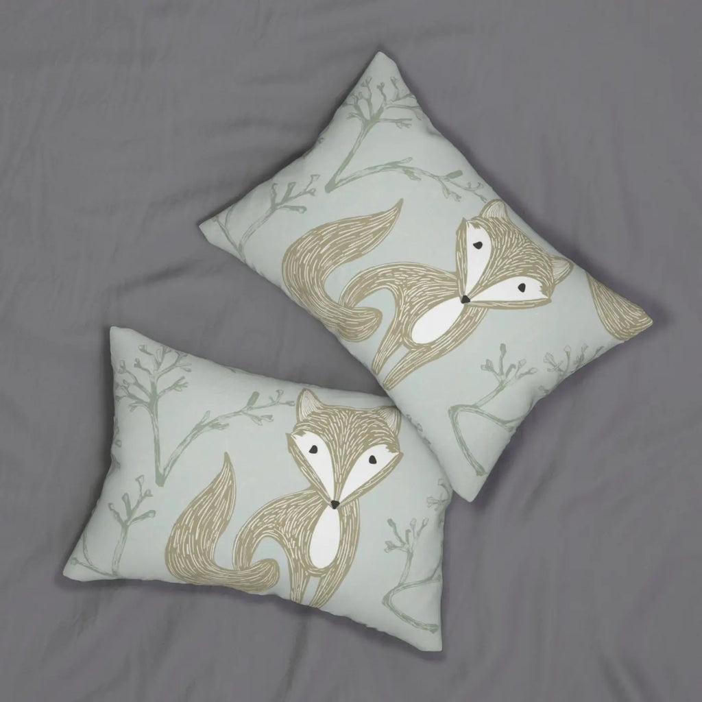 Teal Spun Polyester Lumbar Pillow - Cute Fox Design - DipaliZ