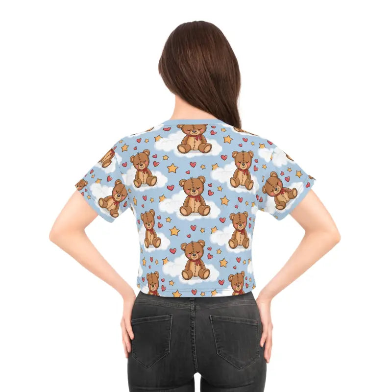 Cute Teddy Bear Crop Tee - All Over Print Style - DipaliZ