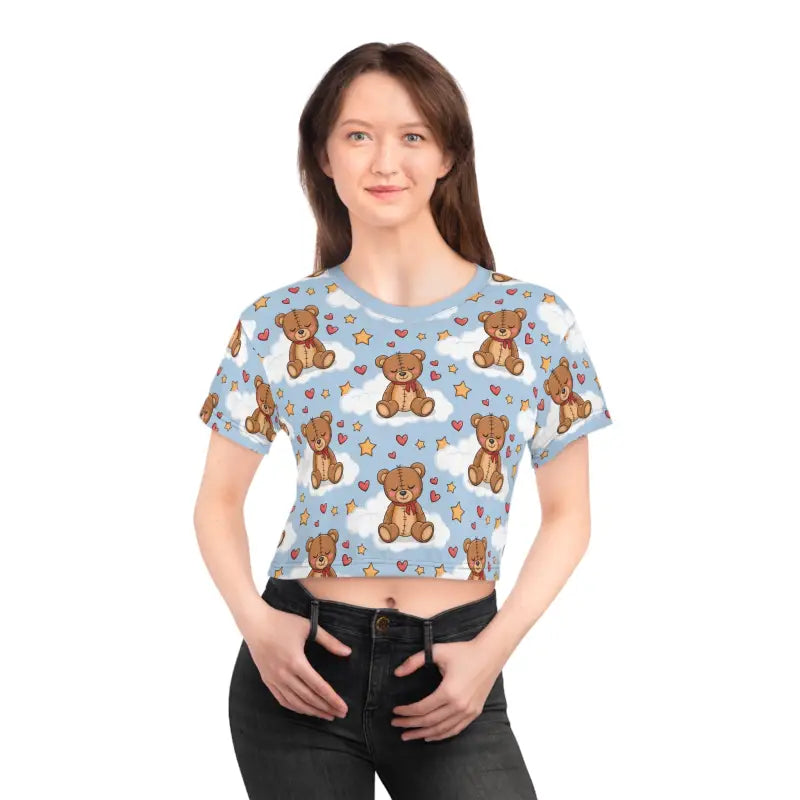 Cute Teddy Bear Crop Tee - All Over Print Style - DipaliZ