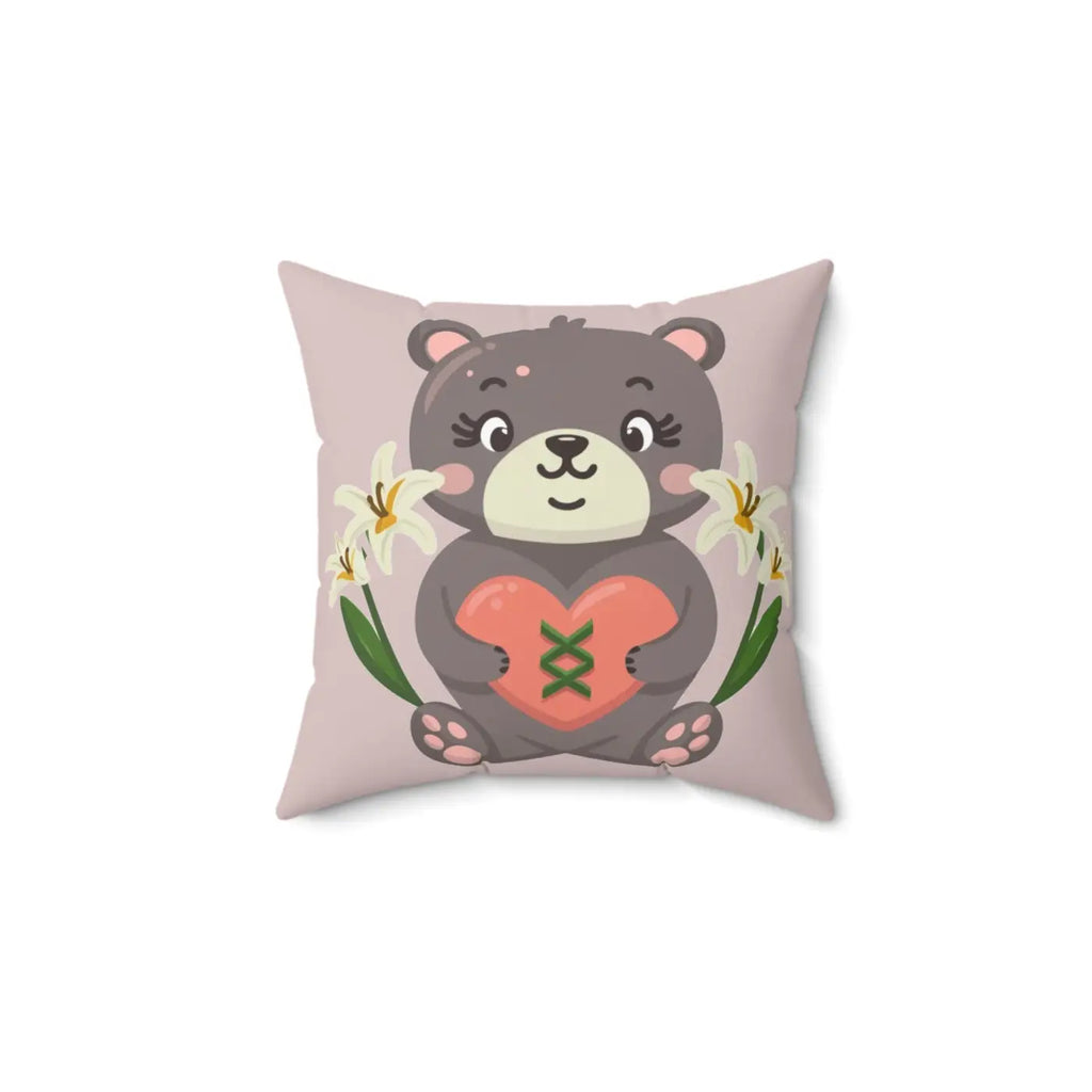 Teddy Bear Square Pillow - Polyester Heart Design - DipaliZ