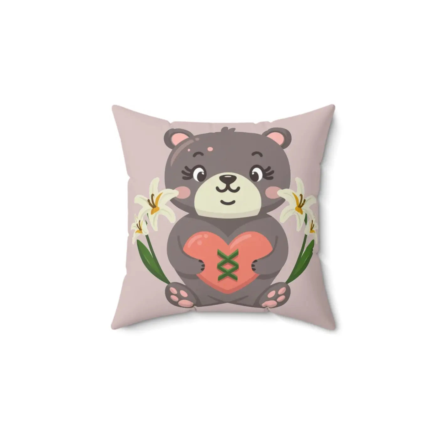 Teddy Bear Square Pillow - Polyester Heart Design - DipaliZ