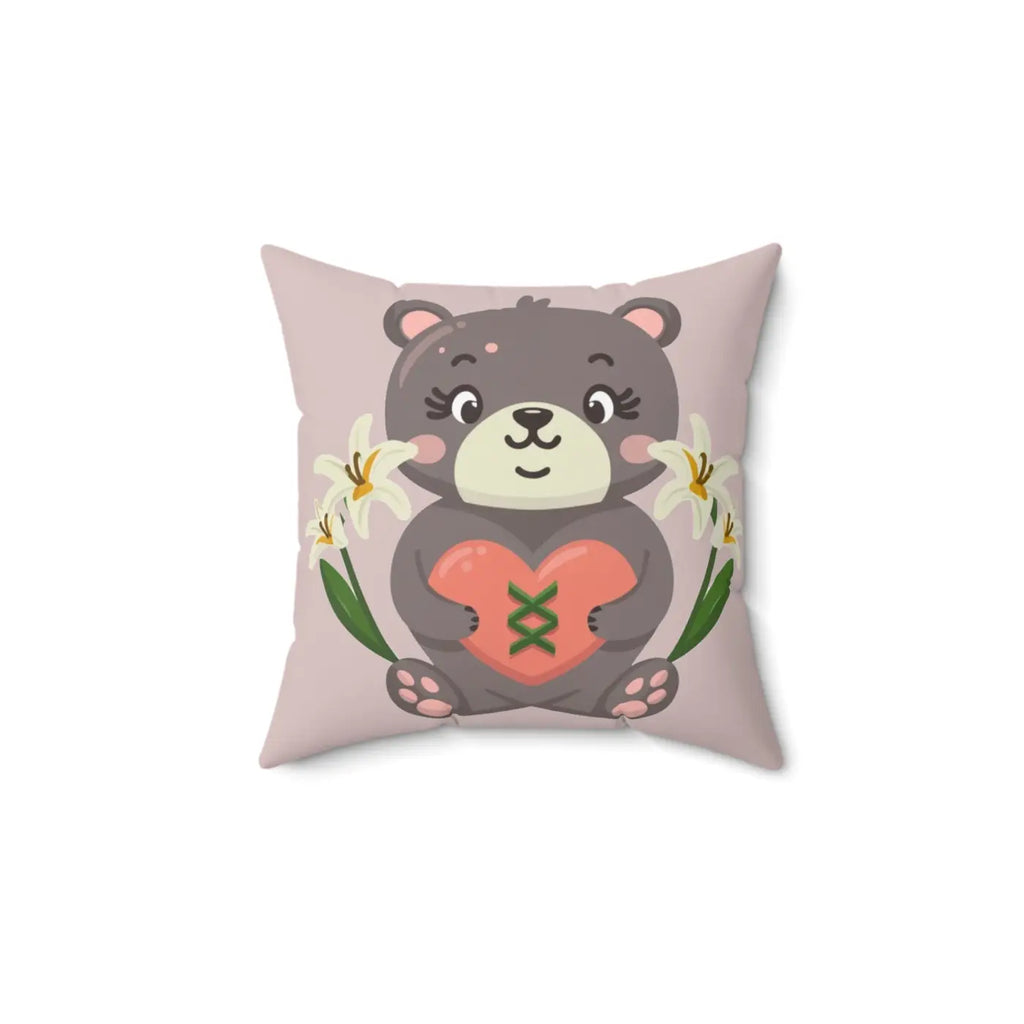 Teddy Bear Square Pillow - Polyester Heart Design - DipaliZ