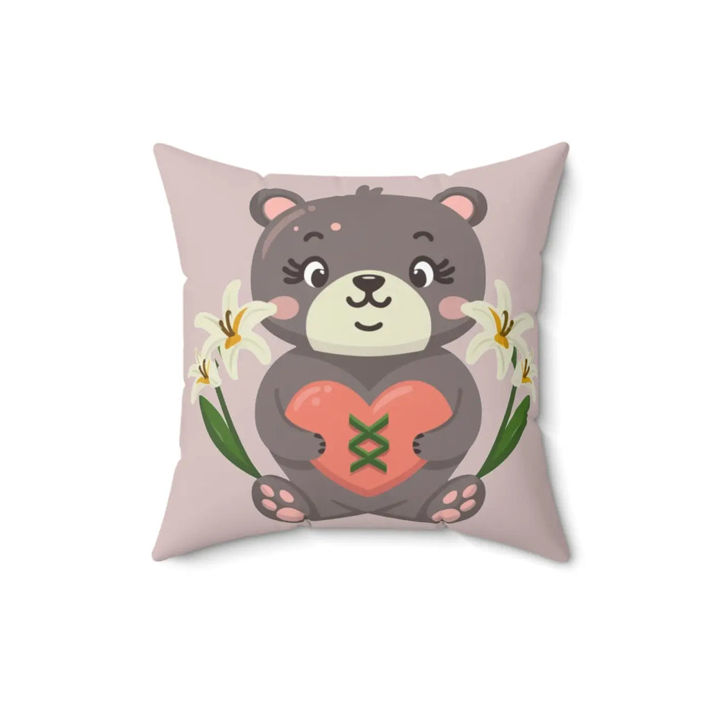 Teddy Bear Square Pillow - Polyester Heart Design - DipaliZ