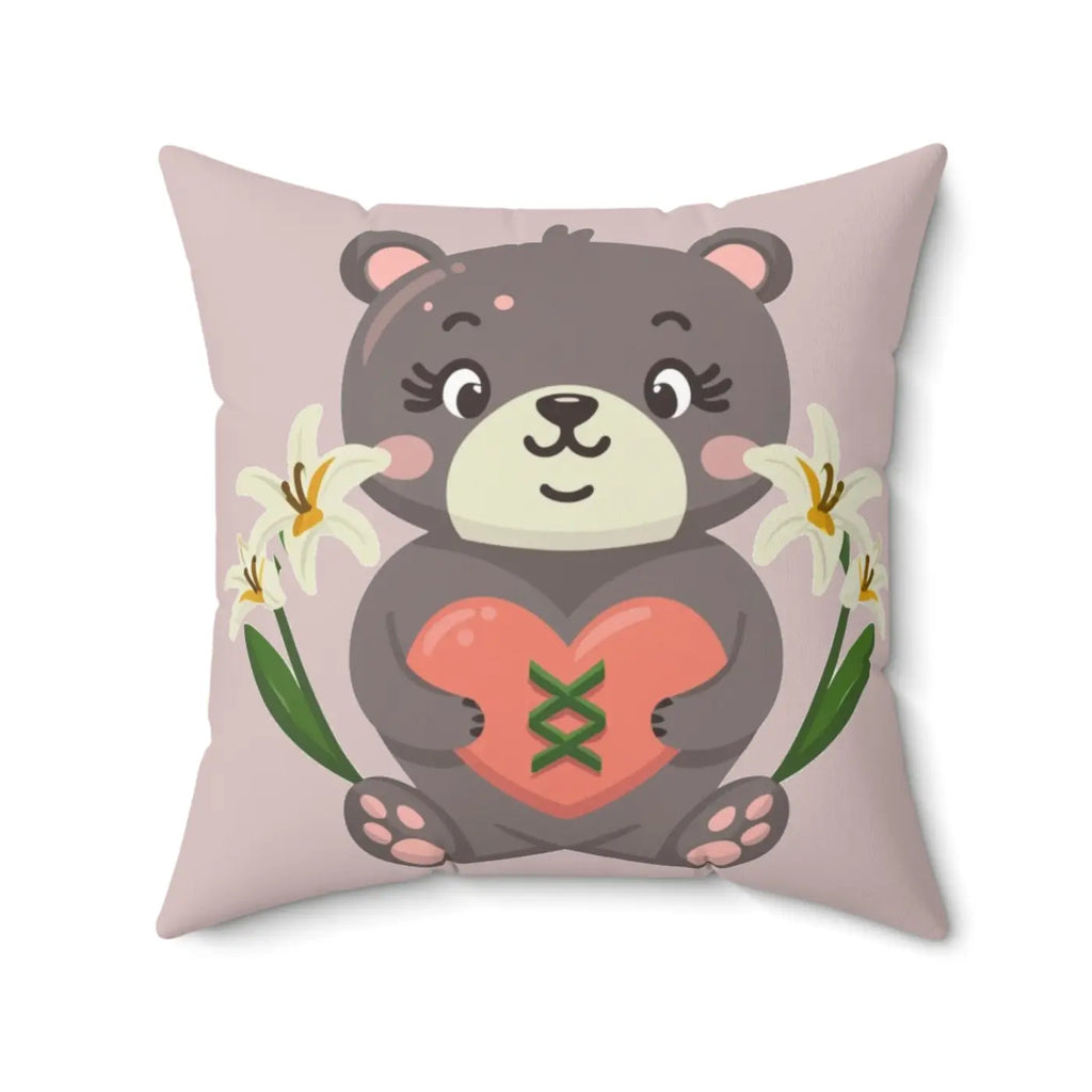 Teddy Bear Square Pillow - Polyester Heart Design - DipaliZ