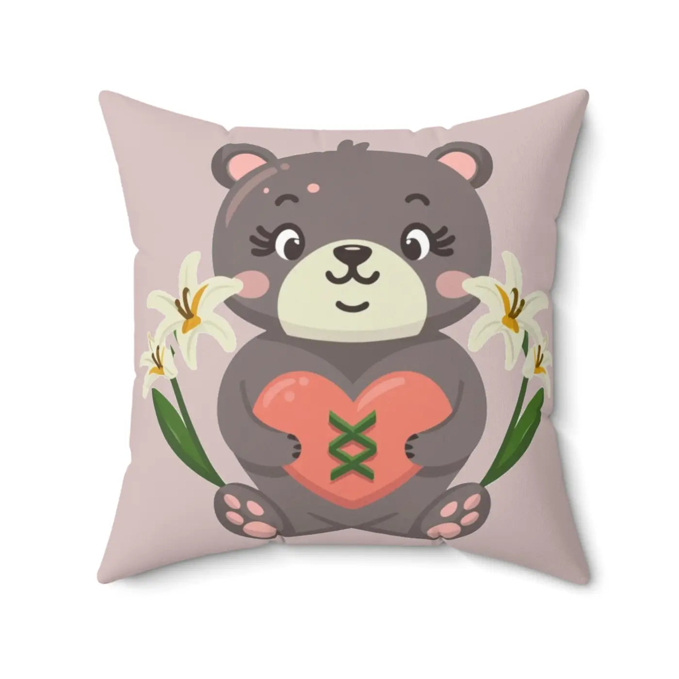 Teddy Bear Square Pillow - Polyester Heart Design - DipaliZ