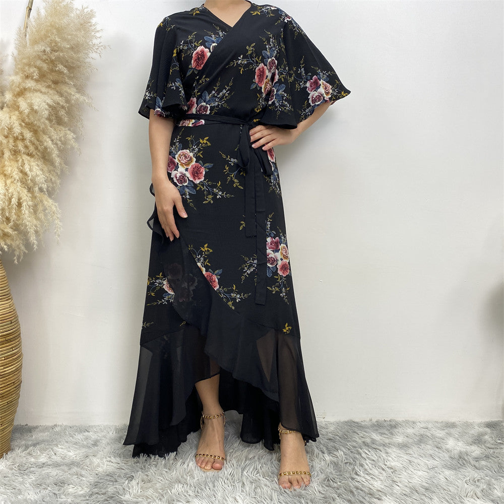 Plus Size Ladies Printed Chiffon Panel Fashion Dress